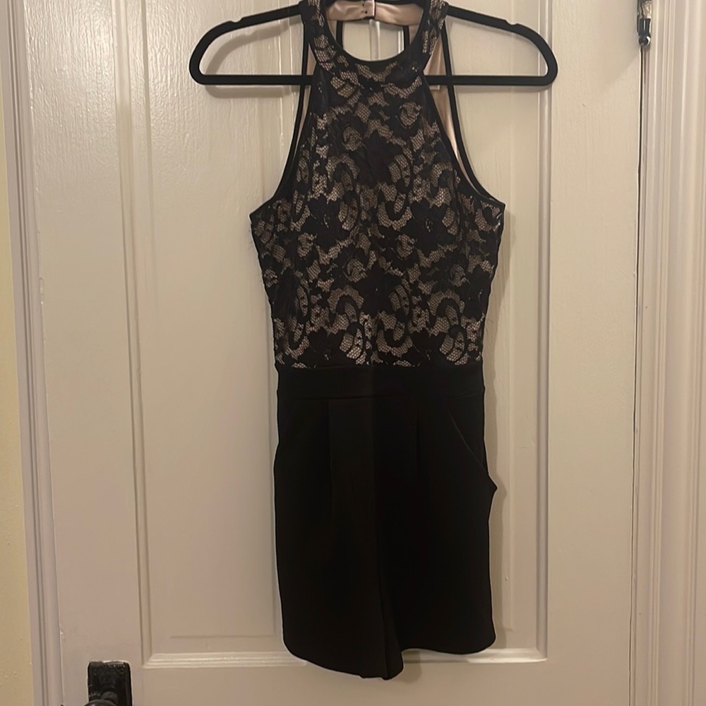 Black lace romper with pockets